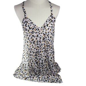 Miken Swim Women White Leopard Print V-neck Racerback Tank Top Size M
